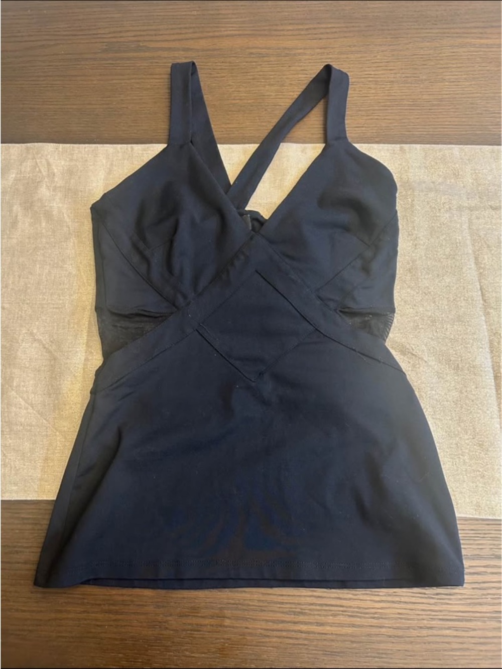 Bebe Black Mesh Trim Tank Top Size Small | Fitted Going Out Y2K Sheer Detail Top